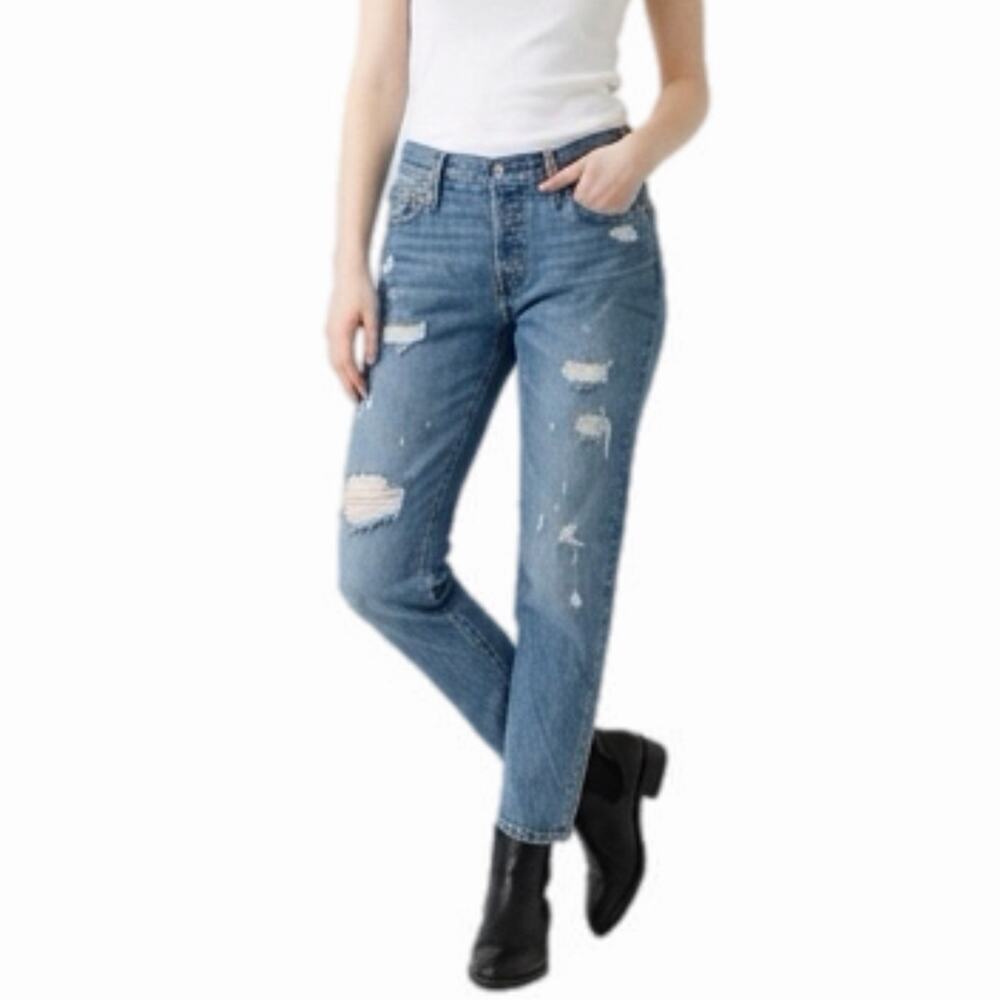 Levi's Women's 501 Jeans Size 25 Distressed Medium Wash Denim Mid Rise Straight